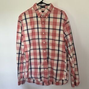 J. Crew Factory Slim Fit Men’s button down. Red, blue and white plaid. Large